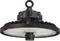 LED high-bay light with black housing and suspension mechanism, suitable for industrial applications, energy-efficient lighting.