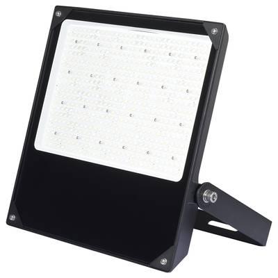 A black LED floodlight with a rectangular frame and numerous small LEDs on the front.