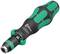 A screwdriver with a green and black handle and a ratchet-like mechanism by Wera, model number 813 R.