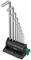Set of nine hex keys in various sizes, from 1.5 to 10 mm, mounted on a black holder with colour-coded markings.