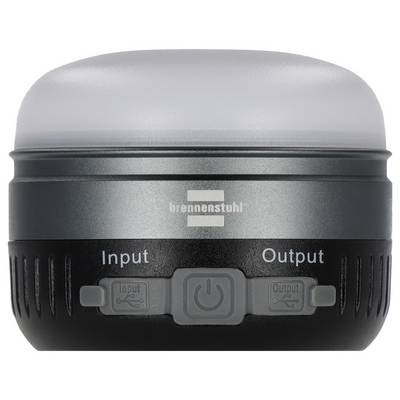 Black Brennenstuhl device with translucent dome top, labeled Input and Output ports and a central power button on the front.