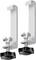 Pair of metal adjustable mounting clamps with black tightening knobs, shown on a white background.