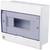 A white electrical enclosure with a transparent lid and side openings for mounting protective switches or rails.