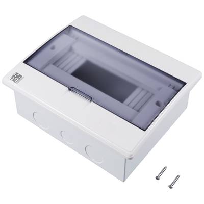 White plastic junction box with transparent lid, suitable for storing or connecting electrical components. Two screws included.