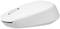 White, wireless computer mouse with a geometric pattern on the side, viewed at an oblique angle from above.