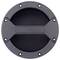 A round, black cover with six fixing holes and a central, rectangular recess.