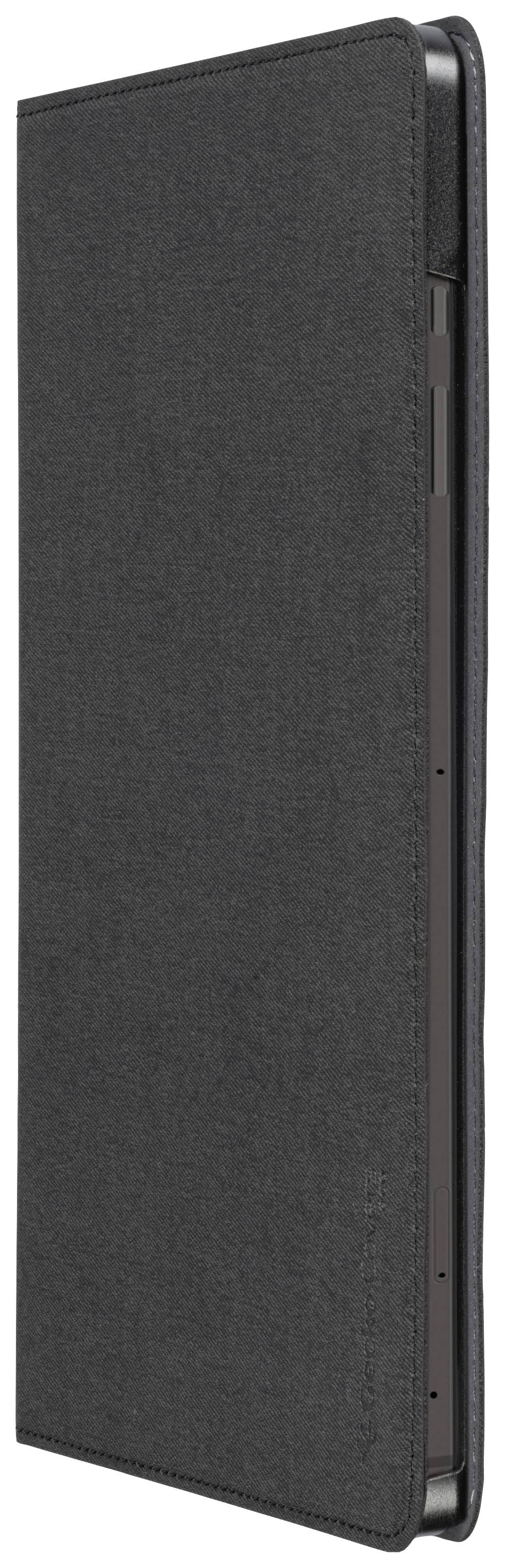 A simple, black tablet case in vertical orientation displays its robust surface and sleek form.