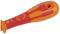 Red and orange screwdriver handle with hexagonal opening, ergonomically shaped, suitable for precise handling.