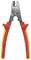 A red electric cable cutter with insulated handles, suitable for work up to 1000V, displays the VDE logo for safety.