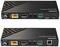 HDBaseT HDMI Extender Set: Top receiver with DisplayPort, IR, RS-232 ports, bottom transmitter with HDMI, IR, RS-232 interfaces, minimalist design.