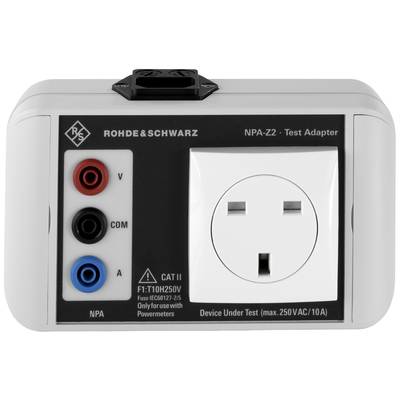 Electrical test adapter with a white socket and three connections in red, blue and black, labelled 'V', 'COM' and 'A'.