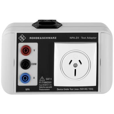 Test adapter with three sockets (red, blue, black) for current measurement, with socket and label 'ROHDE & SCHWARZ NPA-Z4'.