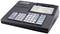 Electronic till with keypad and display; shows sales amount, names, and transaction details.