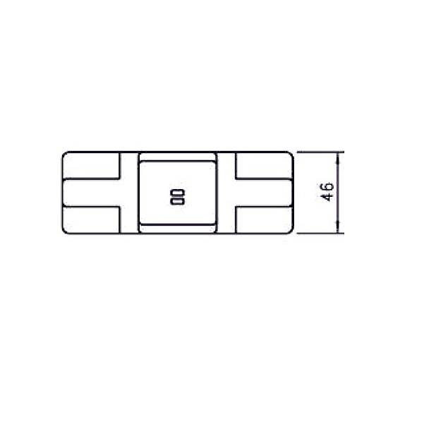 Technical drawing of a securing element showing the length '46', with a rectangular shape and central marking.