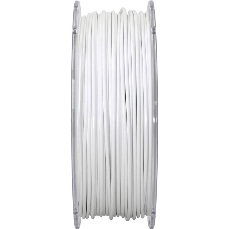 A reel of white 3D printer filament.