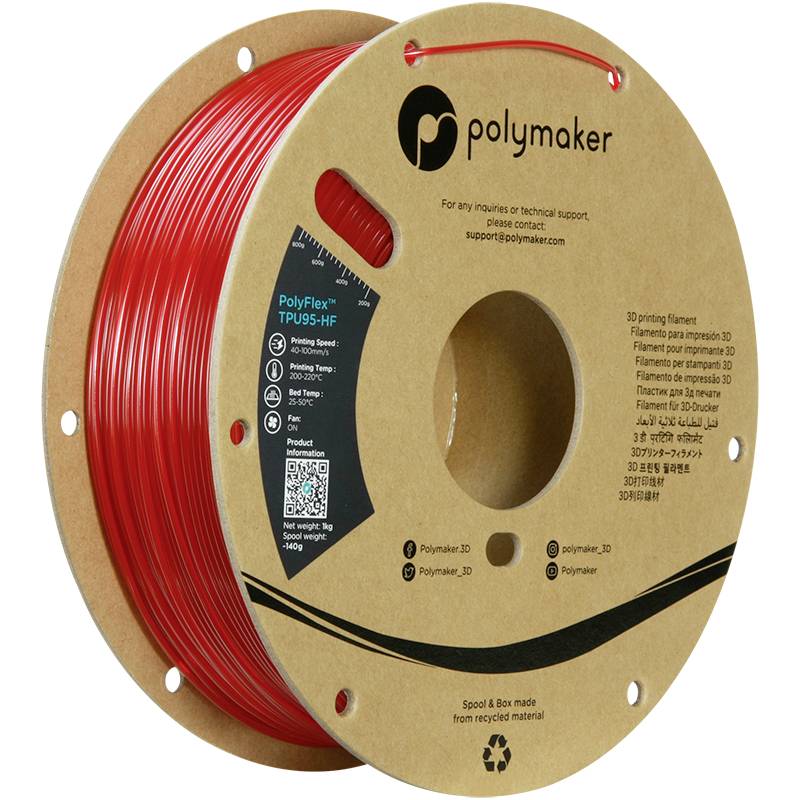 Polymaker PD03007 TPU95-HF Filament TPU, Flexible clexible, Highspeed filament, UV-resistant 1.75 mm 1000 g Red PolyFlex™ 1 pc(s)