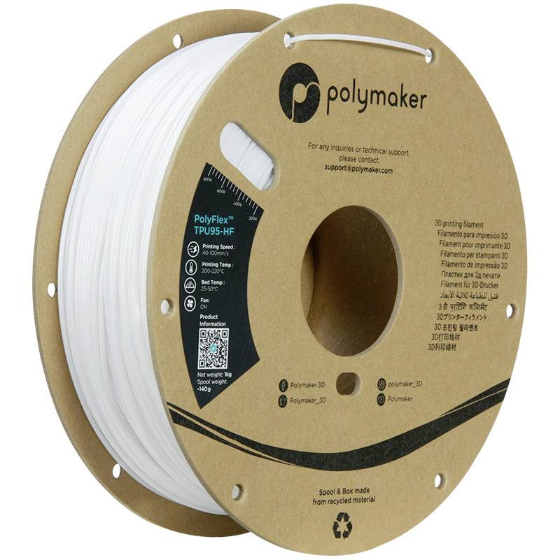 Polymaker PD03002 TPU95-HF Filament TPU, Flexible clexible, Highspeed filament, UV-resistant 1.75 mm 1000 g White PolyFlex™ 1 pc(s)