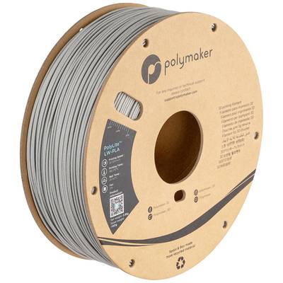 PolyLite LW-PLA Filament Reel by Polymaker, grey, 1.75 mm diameter, 3D printing material, reusable spool.