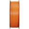 Orange plastic reel of 3D printer filament, standing against a white background.