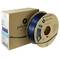 Polymaker PETG 3D printer filament in blue, on a reel next to its packaging, weighing 1 kg.