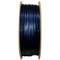 A roll of blue 3D printer filament, wound onto a wooden spool, against a white background.
