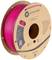 Roll of pink 3D printer filament by the brand 'Polymaker', packaged in a brown cardboard box, with a technical support label.
