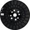 Empty, black plastic filament spool. Large, round design with six holes.