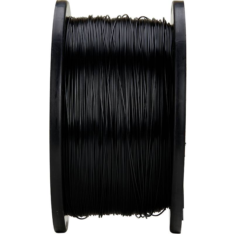 Black reel with thin wire, suitable for electrical work or 3D printing.