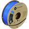 A reel of blue PLA filament from Polymaker for 3D printers, shown on a cardboard spool with product information.