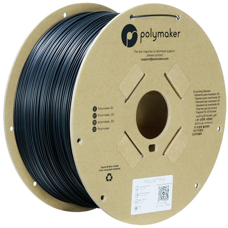 Polymaker PA02037 Polymaker PolyLite PLA Filament True Black 1.75 mm / 3kg Filament PLA high stiffness, high tensile strength 1.75 mm 3000 g Black PolyLite™ 1