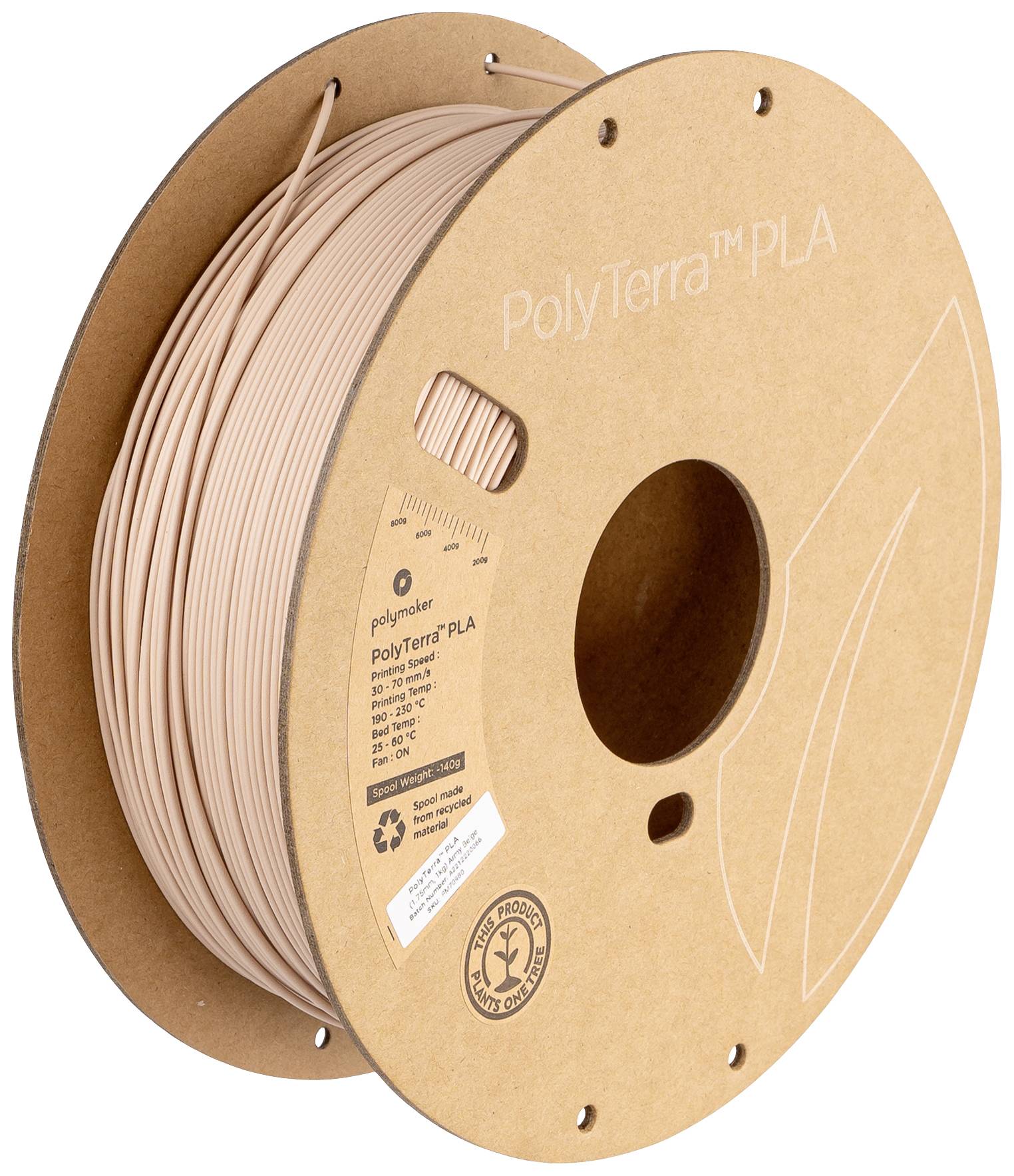 Polymaker PM70980 Regular Filament PLA low-plastic, Matt 1.75 mm 1000 g Army beige PolyTerra™ 1 pc(s)