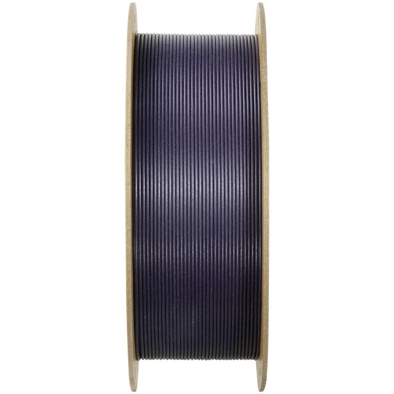 Spool of dark blue filament for 3D printer, presented vertically.