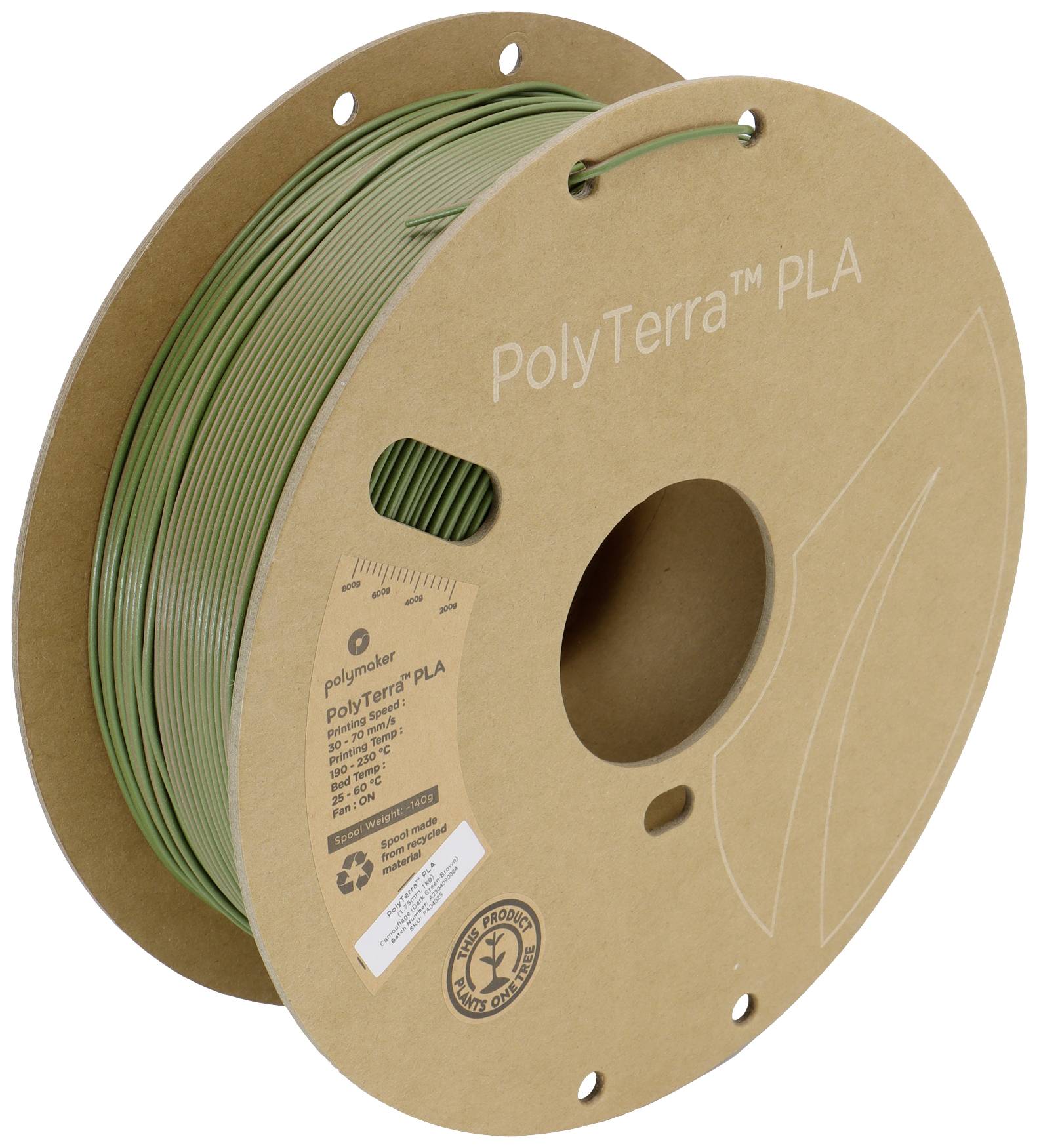 Polymaker PA04025 Dual Filament PLA low-plastic, Matt, Multicolour 1.75 mm 1000 g Camouflage, Dark green, Brown PolyTerra™ 1 pc(s)