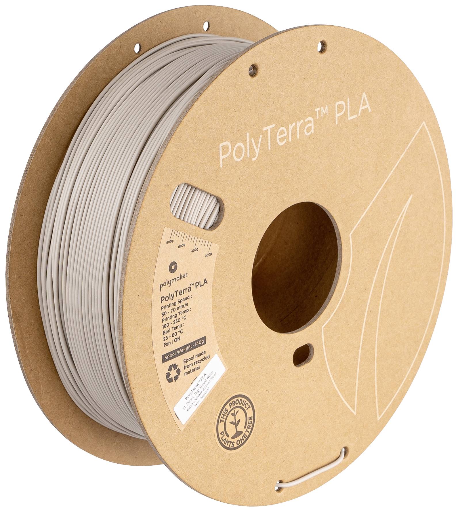 Polymaker PA04002 Muted Filament PLA low-plastic, Matt 1.75 mm 1000 g Muted white PolyTerra™ 1 pc(s)
