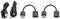 Three black cables and adapters: on the left, a USB-A to Micro-USB adapter, in the middle an HDMI adapter, and on the right another HDMI adapter.