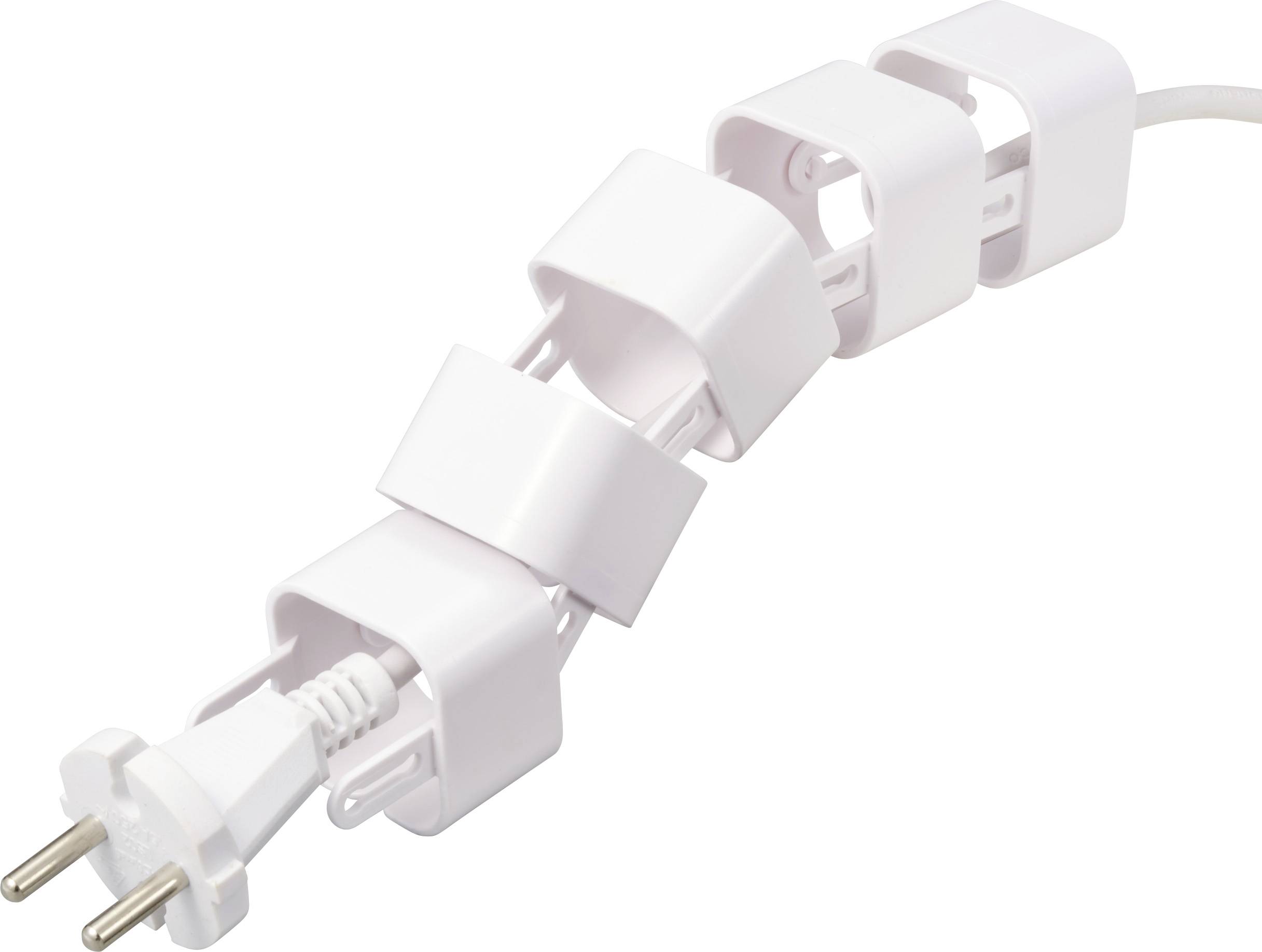 Flexible Socket Design; white, modular power strip that can be bent, with European plug at the end.