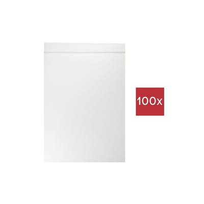 White, opaque bag with zip-close seal. Next to it a red box with the number '100x', indicating the quantity of bags.