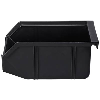 Black plastic container with a bevelled edge and a rectangular base. Suitable for storing or organising smaller items.