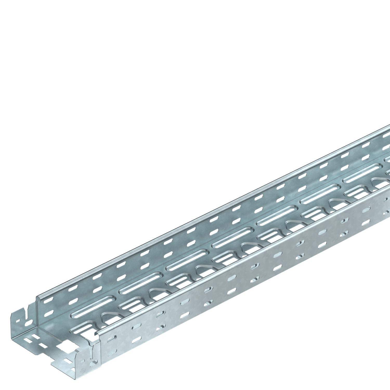 Metal strip with holes and hooks; used for fastening or cable management. Rectangular shape, silver colour.