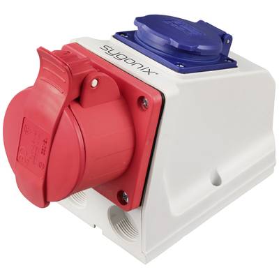 A red and blue socket module by Sygonix, suitable for industrial applications. It is robust and designed for high current intensities.