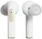 White wireless in-ear headphones with gold-coloured accents, front and rear view.