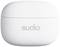 White wireless headphone charging station with the 'sudio' text on the front.