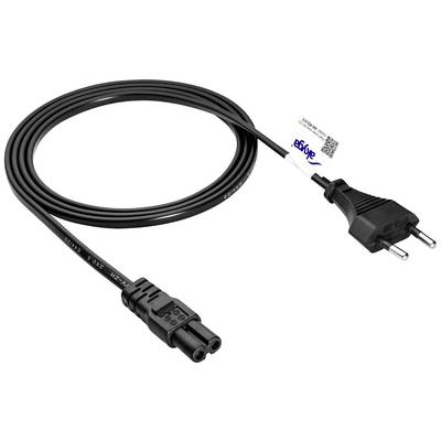 Black network cable with Euro plug and device plug, suitable for household appliances and electronic devices.