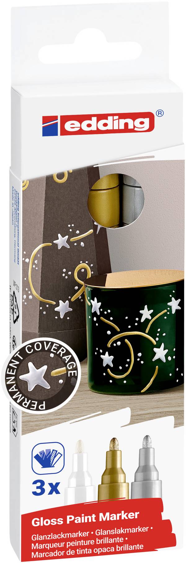 Edding Glanzlackmarker 4-750-3-999 Paint marker Gold (metallic), Silver (metallic), Metallic white 2 mm, 4 mm