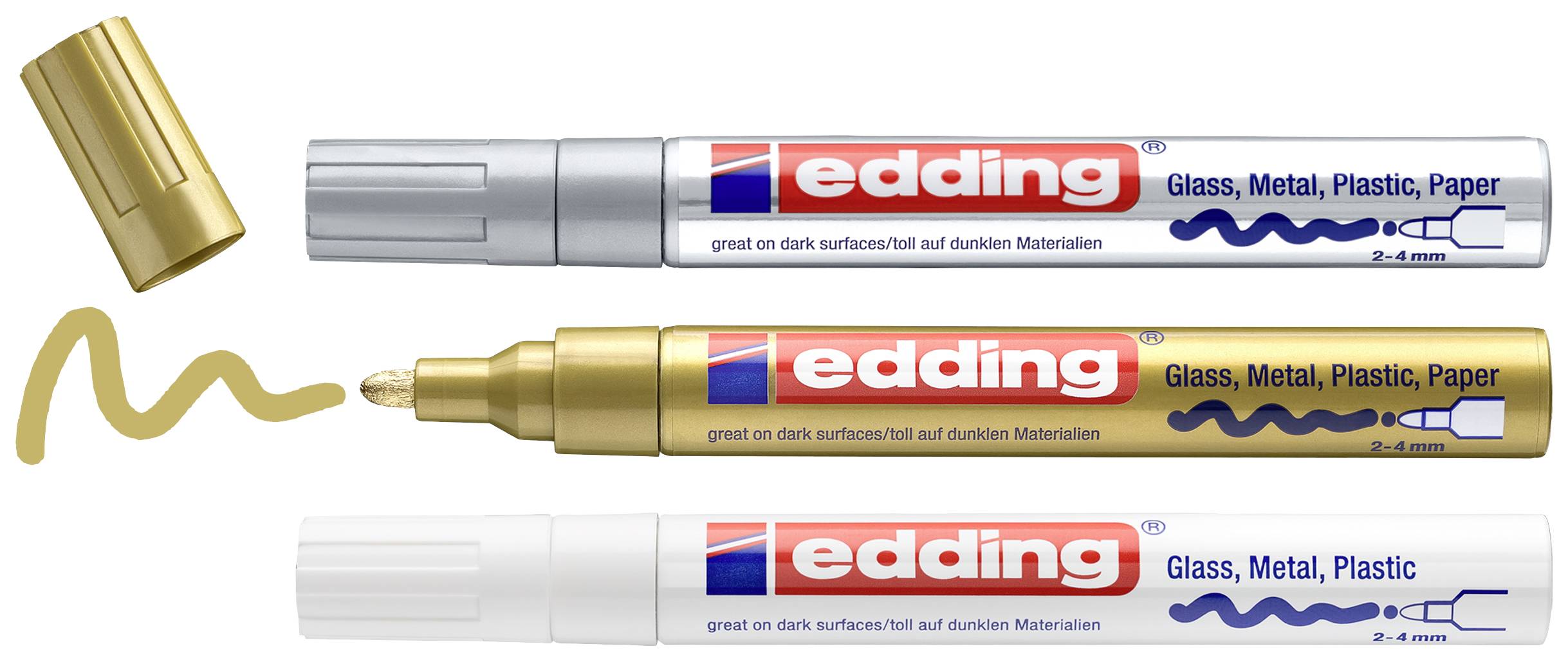 Edding Glanzlackmarker 4-750-3-999 Paint marker Gold (metallic), Silver (metallic), Metallic white 2 mm, 4 mm