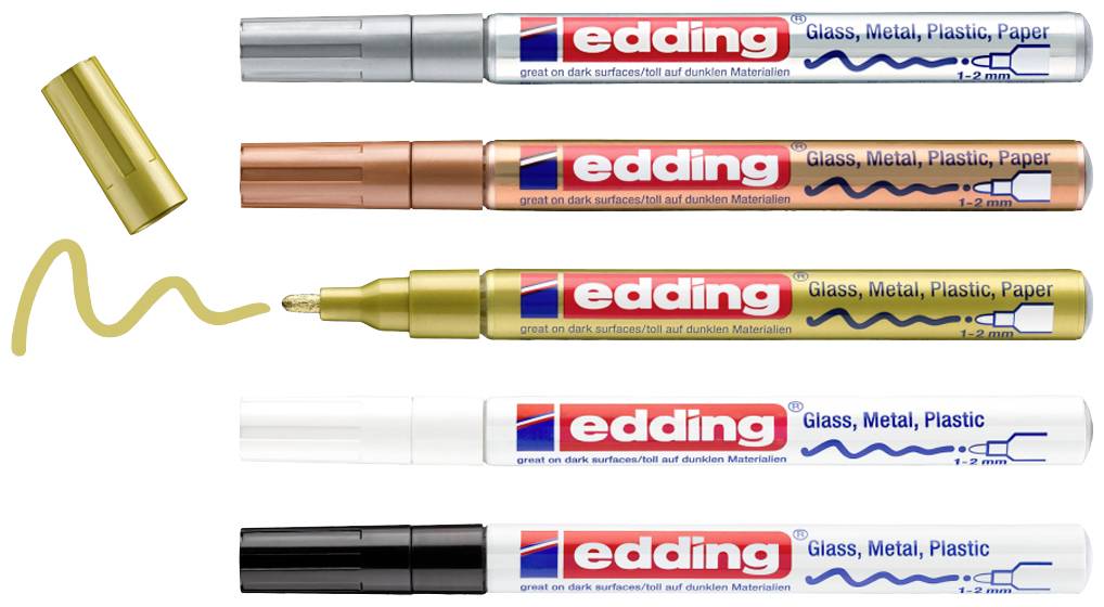Edding Glanzlackmarker 4-751-5-999 Paint marker Black, White, Gold, Silver, Copper 2 mm, 4 mm