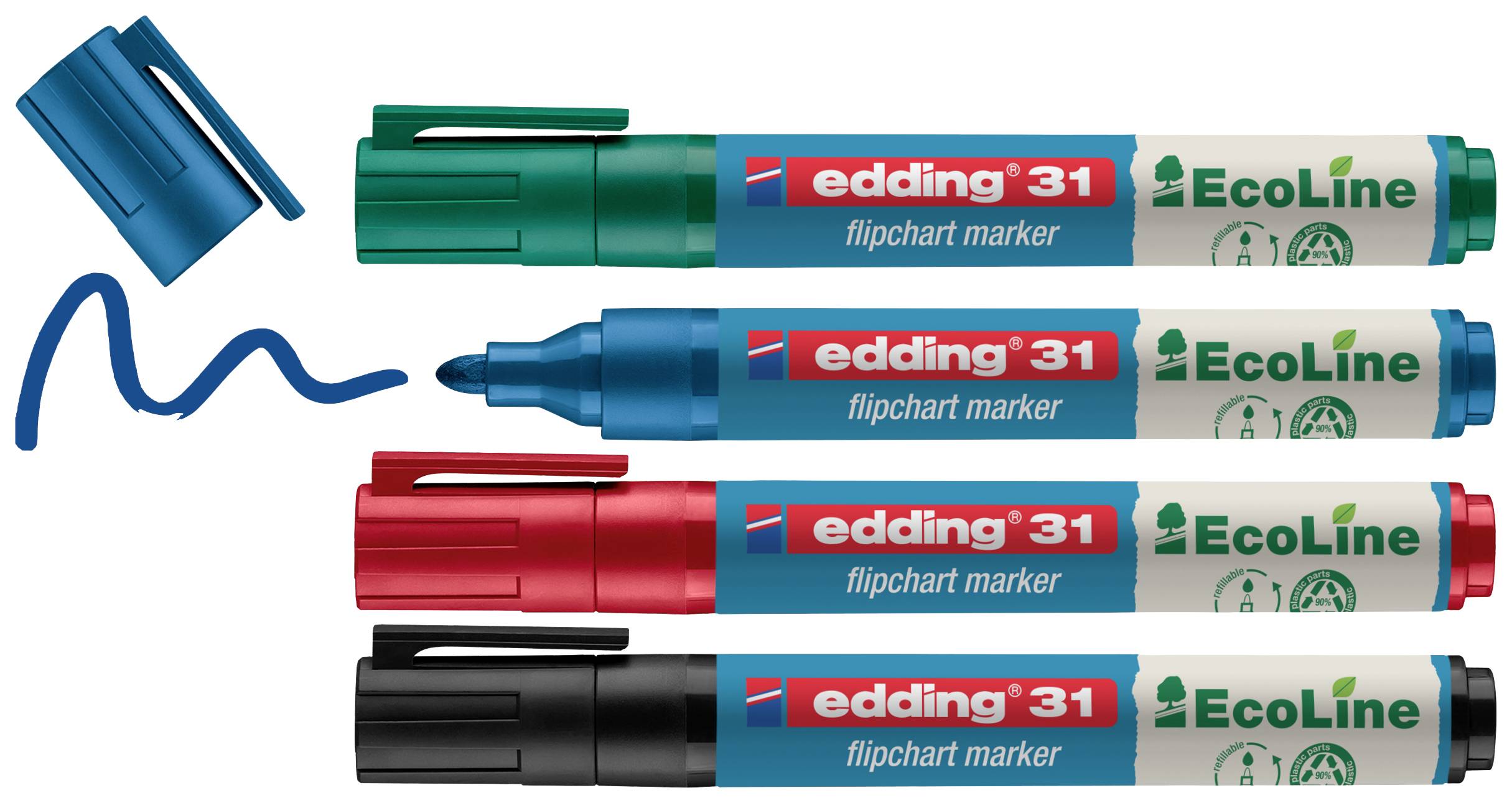 Edding 4-31-4 Flipchart marker 31 EcoLine Round tip 1.5 - 3 mm Black, Red, Blue, Green 4 pc(s)