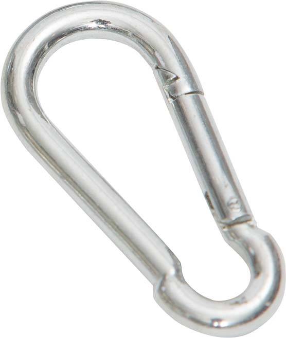 A silver-coloured carabiner clip.