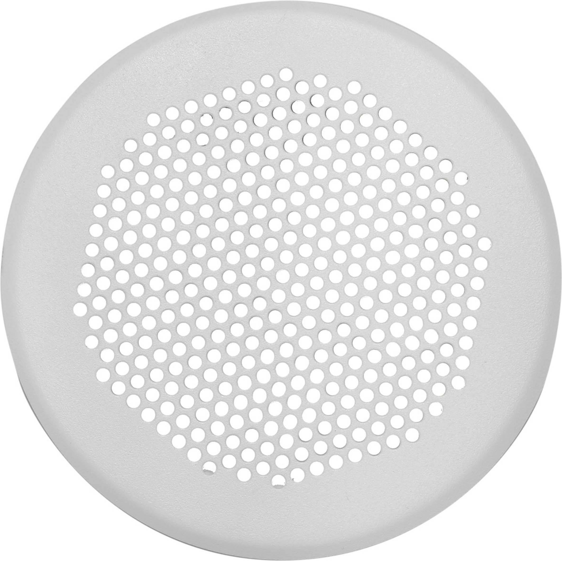 Round white surface with many evenly distributed small holes.