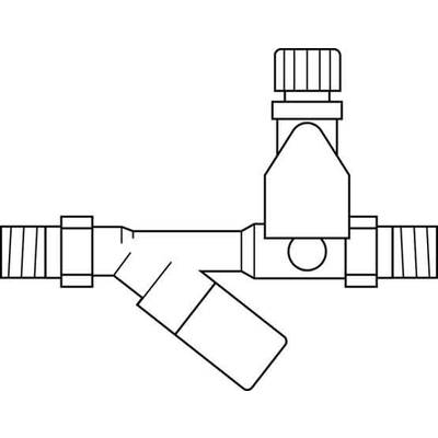 Diagram of a Y-pipe connection with a valve controlling flow. Suitable for technical applications in liquid distribution.